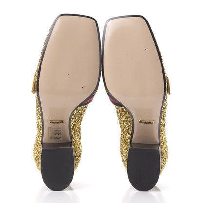 Gucci Glitter Nappa Web Peyton 75mm Loafer Pumps 37 Oro Vecchio 6 of 15