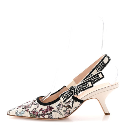 Christian Dior Canvas Embroidered Millefiori J'Adior Slingback 65mm Pumps 41 Nude White 1 of 10