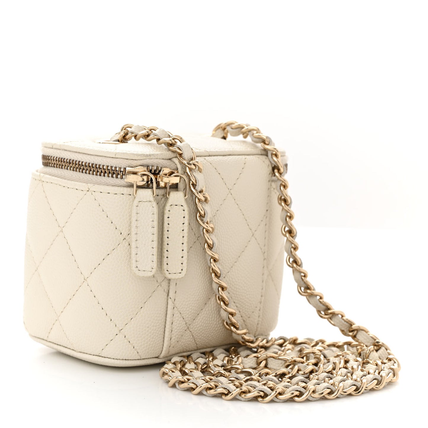 Caviar Quilted Mini Vanity Case With Chain White