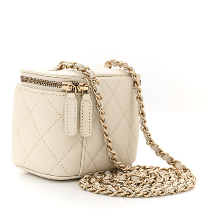 Chanel Caviar Quilted Mini Vanity Case With Chain White 3 of 10