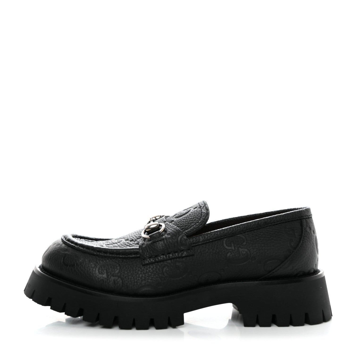 Gucci Piuma Calfskin GG Embossed Womens Horsebit Rock 20mm Loafers 39.5 Black 1 of 9