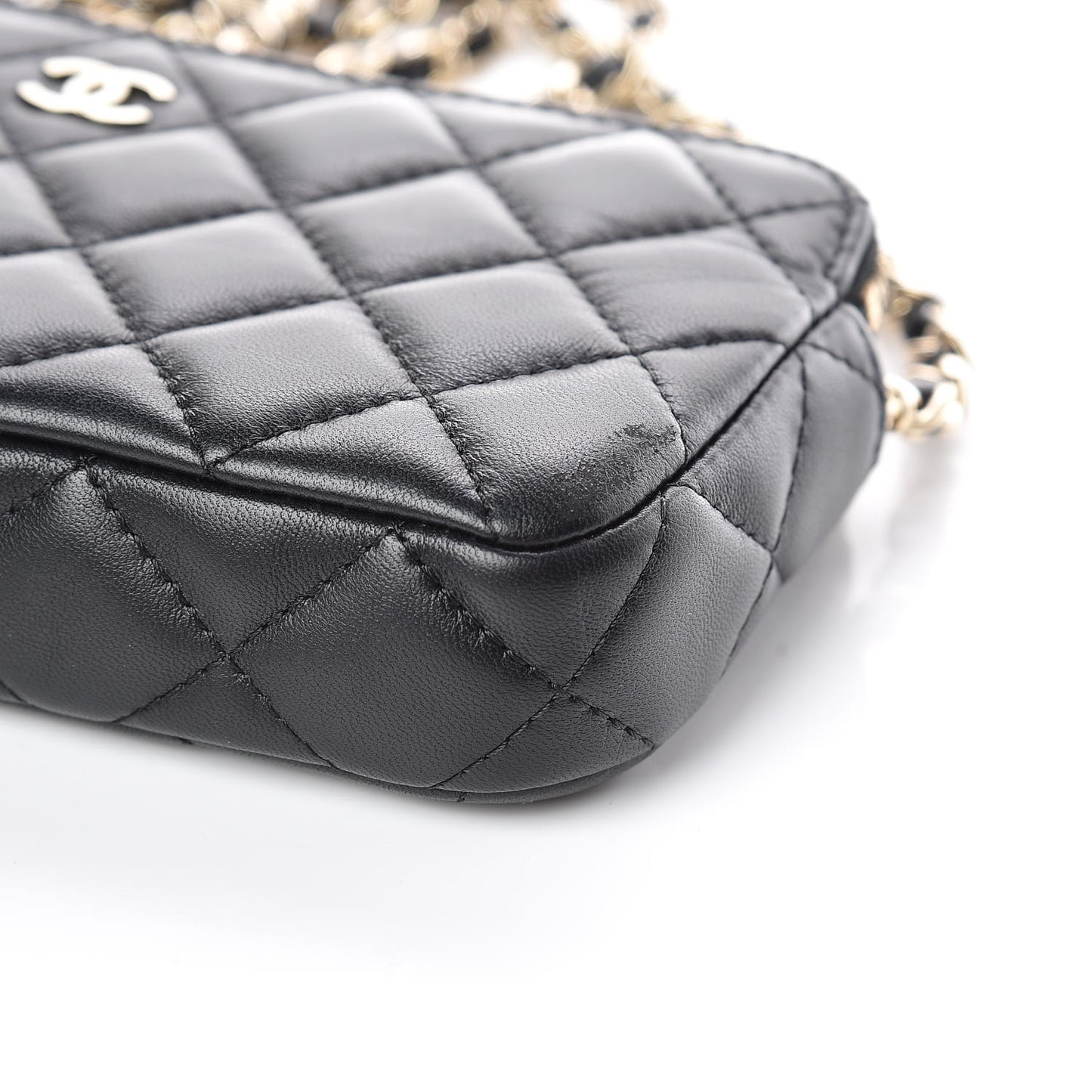 Lambskin Quilted Small Clutch With Chain Black
