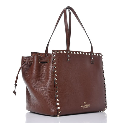 Valentino Garavani Pebbled Calfskin Rockstud Double Handle Cinch Tote Light Brown 10 of 15