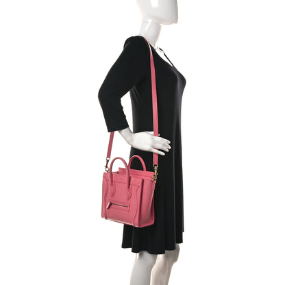 Celine Drummed Calfskin Nano Luggage Flamingo 2 of 15