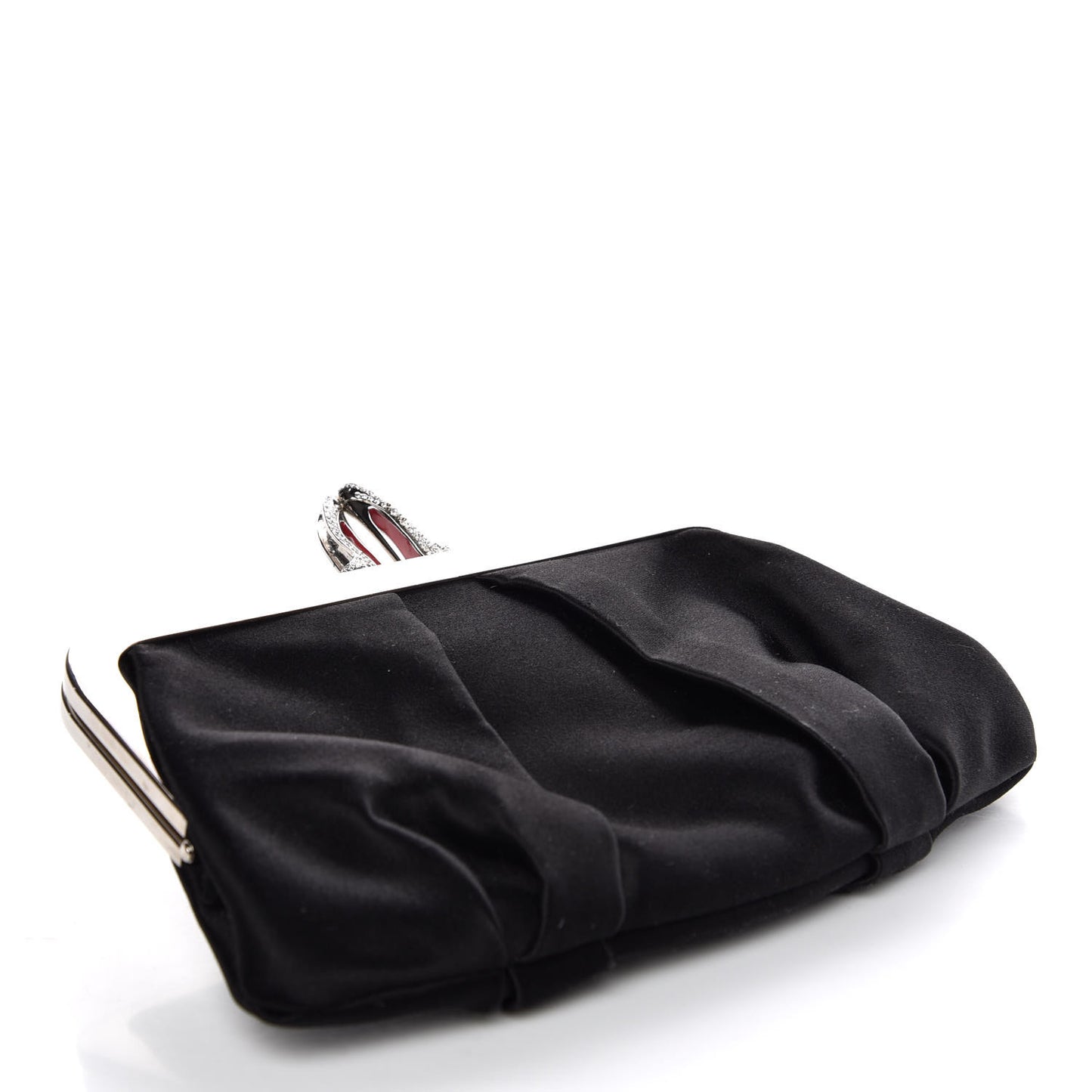 Satin Crystal Loubi Lula Frame Pouch Black