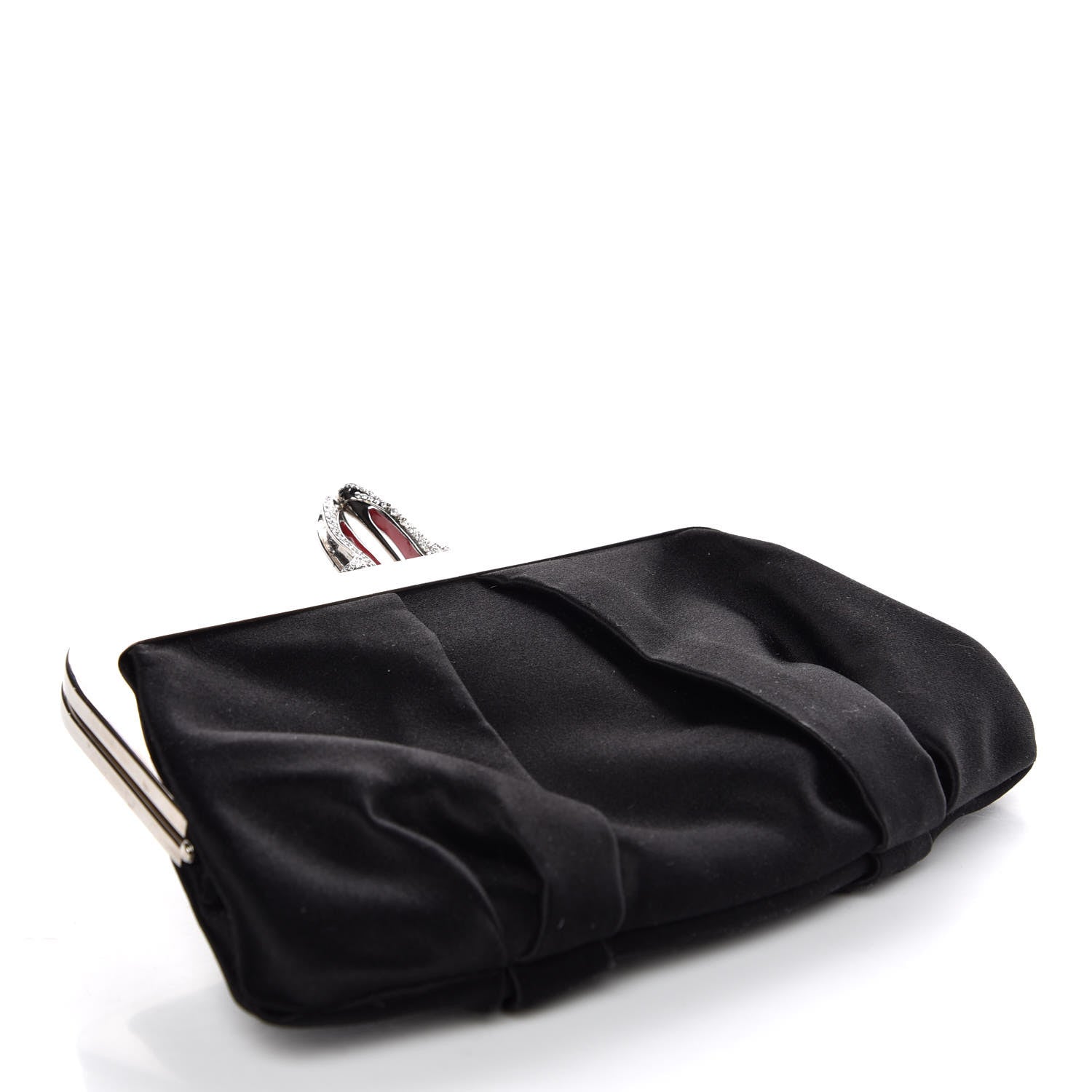 Christian Louboutin Satin Crystal Loubi Lula Frame Pouch Black 4 of 12