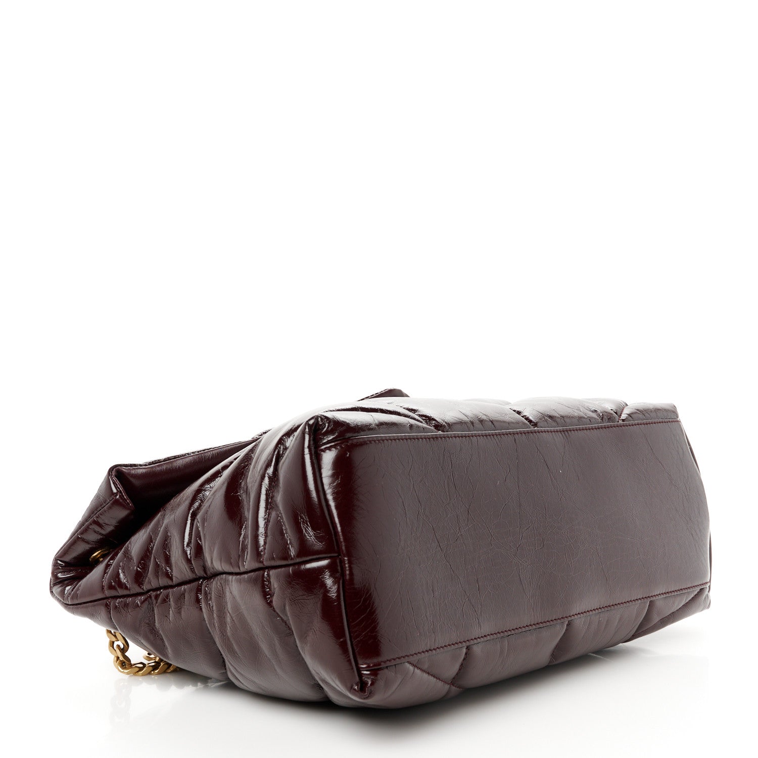 Saint Laurent Patent Lambskin Quilted Medium Loulou Puffer Monogram Chain Satchel Barolo Red 4 of 11