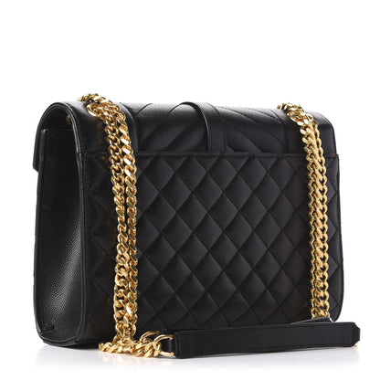 Saint Laurent Grain De Poudre Textured Mixed Matelasse Triquilt Medium Monogram Satchel Black 3 of 11