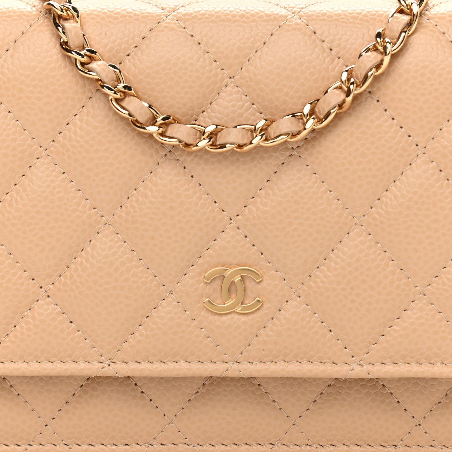 Caviar Quilted Wallet On Chain WOC Beige