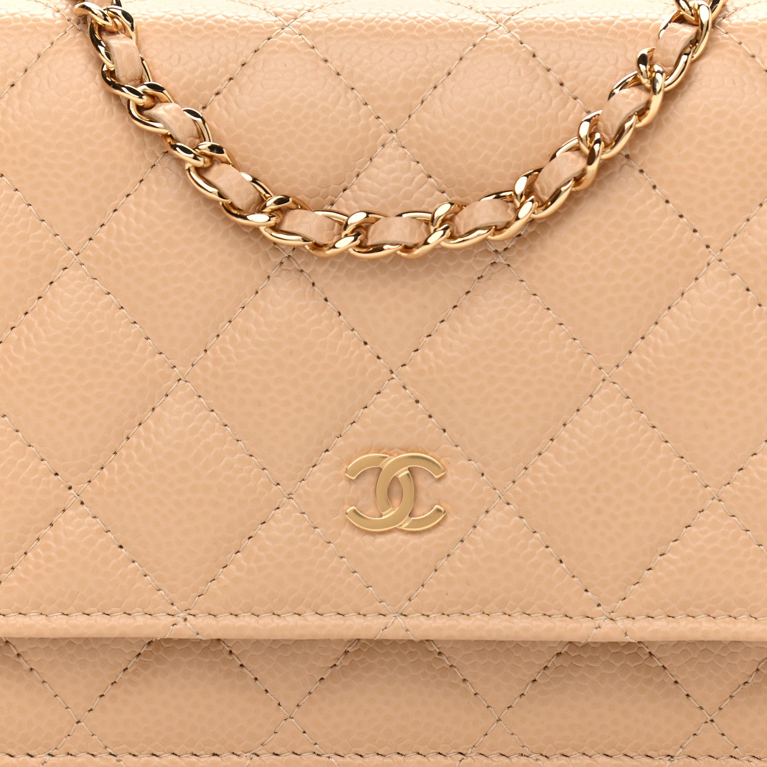 Chanel Caviar Quilted Wallet On Chain WOC Beige 9 of 12