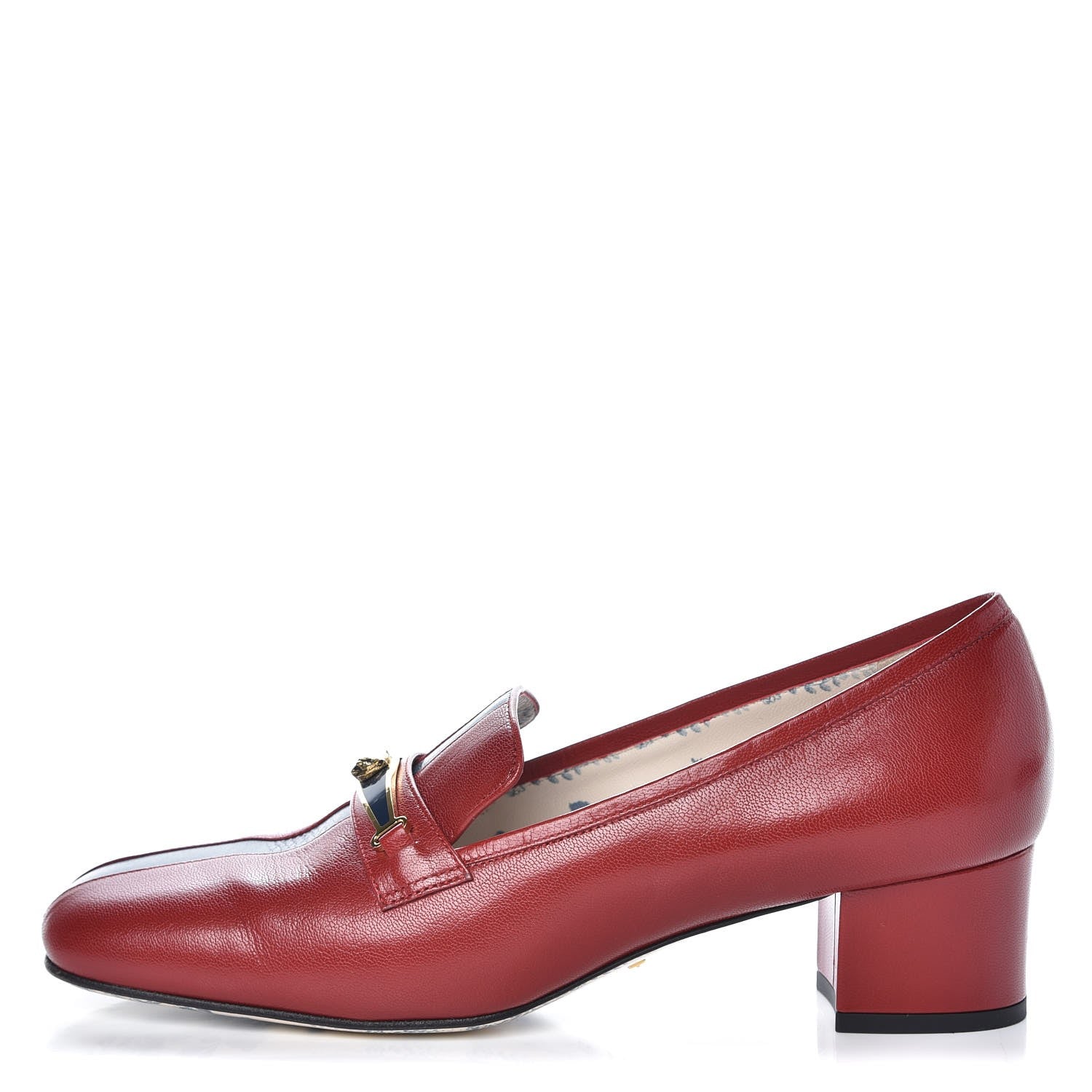 Gucci Goatskin Feline Ginger Loafer Pumps 40.5 Hibiscus Red Blue 1 of 9