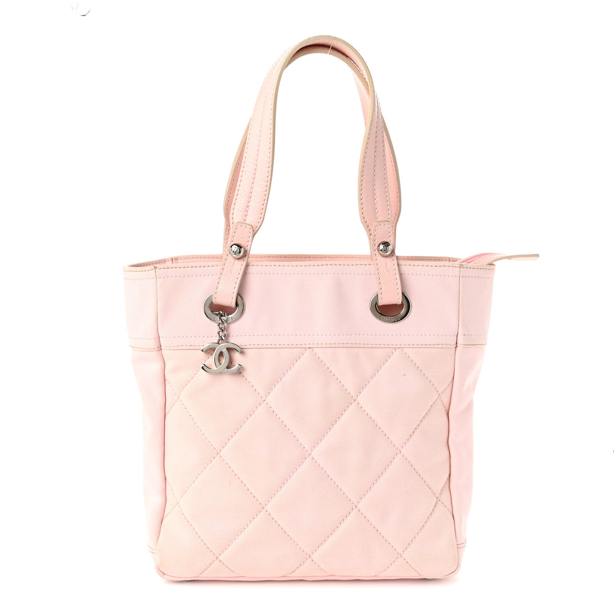 Coated Canvas Quilted Small Paris Biarritz Tote Light Pink
