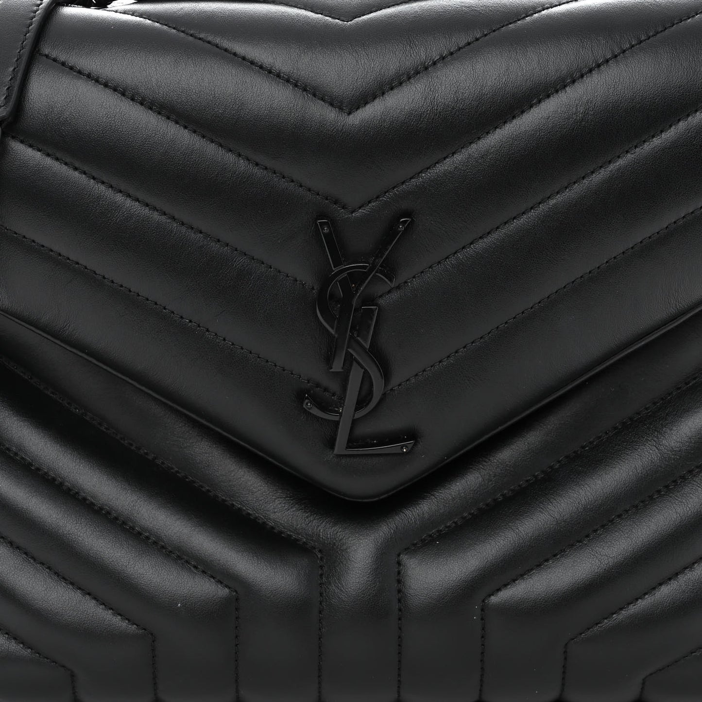Calfskin Y Quilted Monogram Monochrome Medium Loulou Chain Satchel Black
