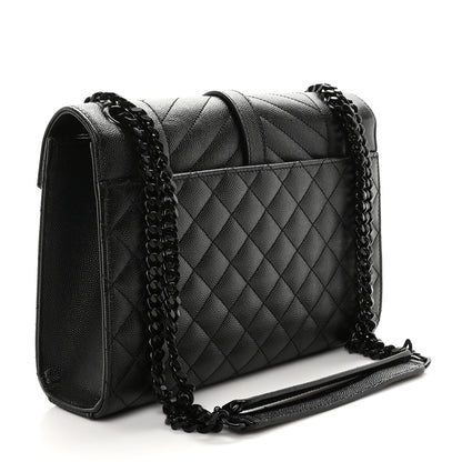 Saint Laurent Grain De Poudre Textured Mixed Matelasse Triquilt Medium Monogram Monochrome Satchel Black 3 of 9