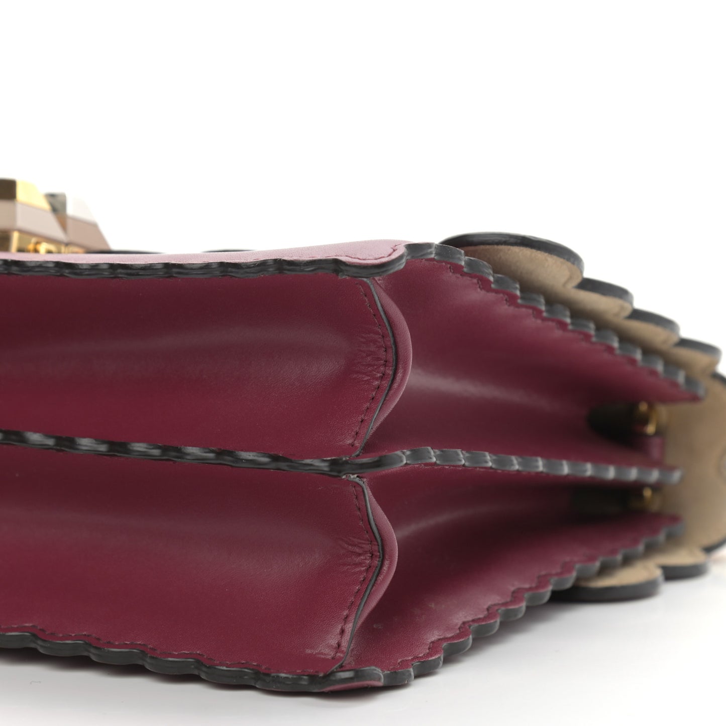 Vitello Liberty Scalloped Studded Kan I Shoulder Bag Black Cherry