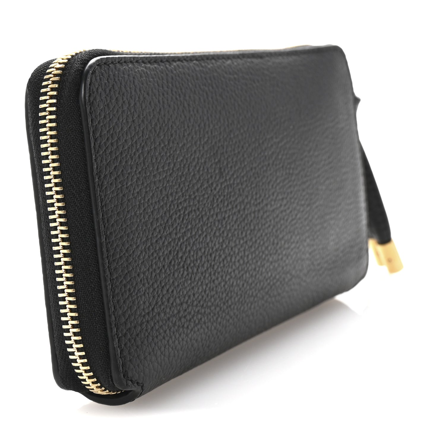 Grained Calfskin Marcie Long Zip Around Wallet Black