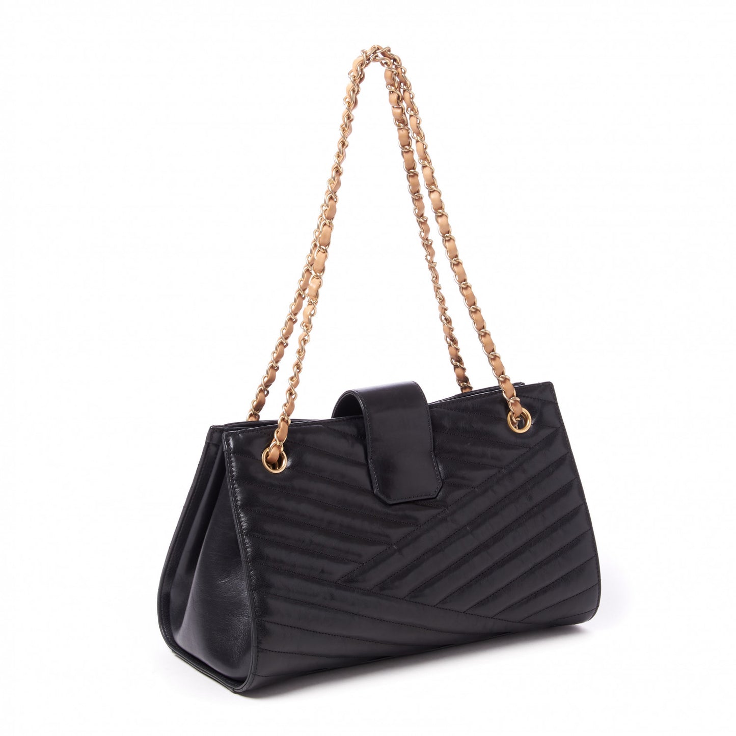 Calfskin Chevron Quilted Gabrielle Tote Black