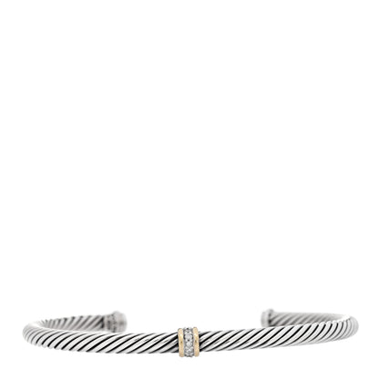 David Yurman Sterling Silver 18K Yellow Gold Diamond 4mm Cable Classics Single Station Bracelet 1 of 3