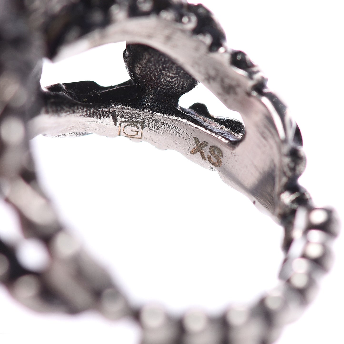 Metal Crystal Bow Ring 5 Aged Silver