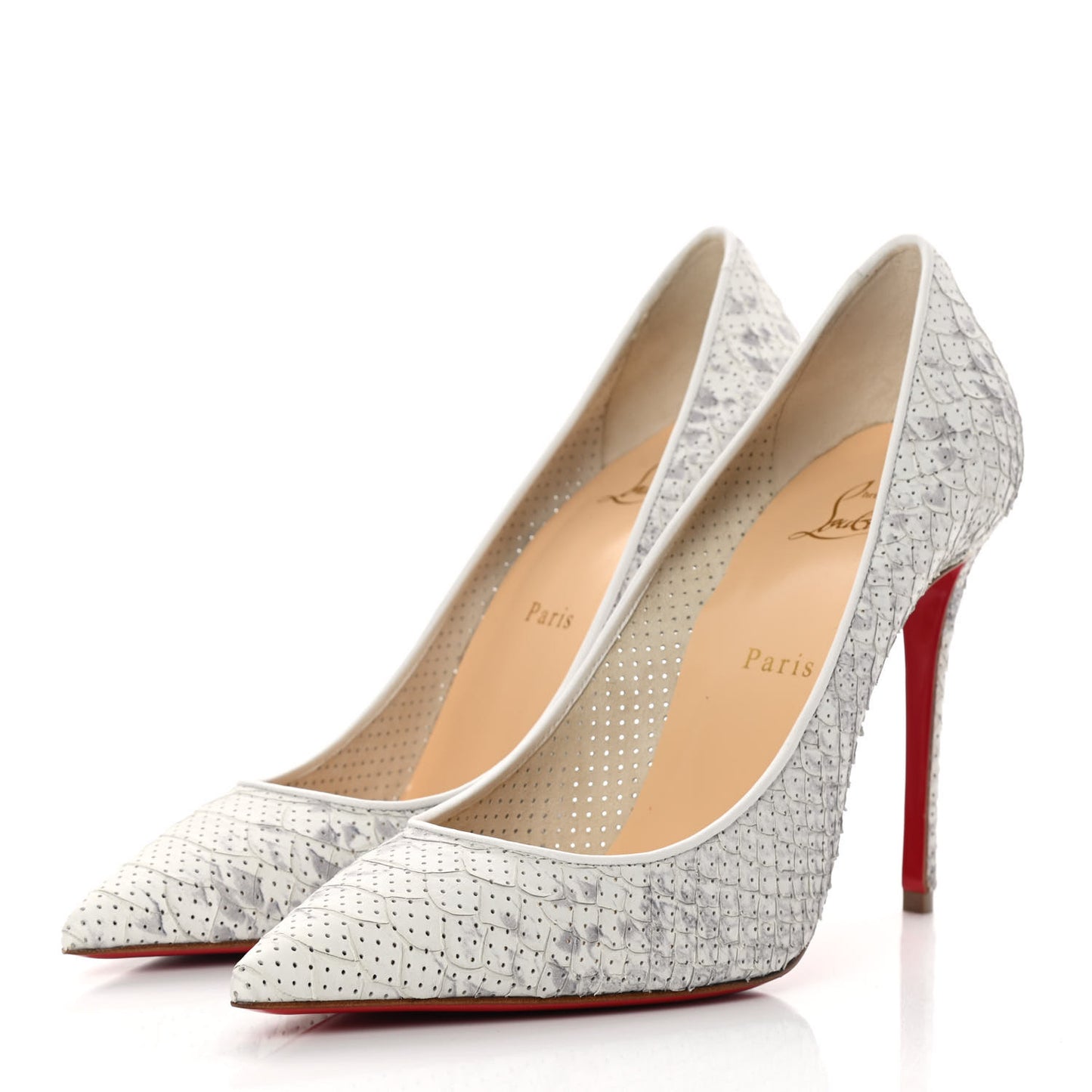 Perforated Python Kate 100 Pumps 39.5 Roccia White