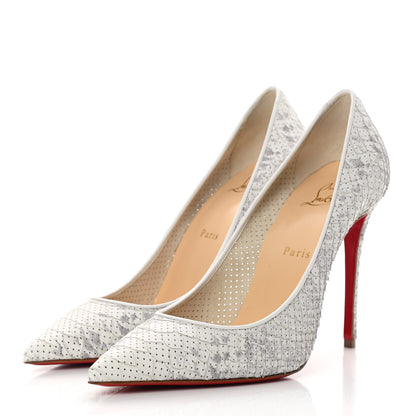 Christian Louboutin Perforated Python Kate 100 Pumps 39.5 Roccia White 3 of 11