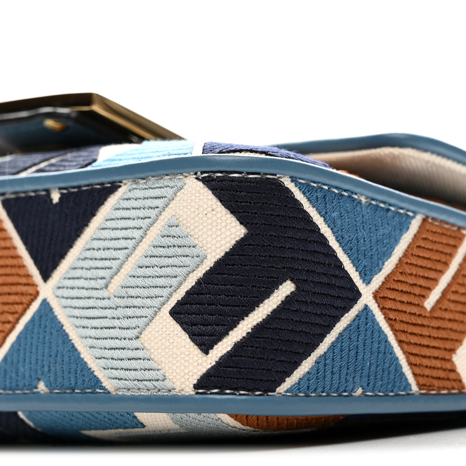 Fendi Canvas Vitello King Seta FF Embroidered Mini Baguette Blue Multicolor 10 of 11