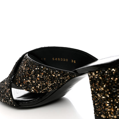 Saint Laurent Glitter LouLou 70 Mule Sandals 36 Black Gold 7 of 10