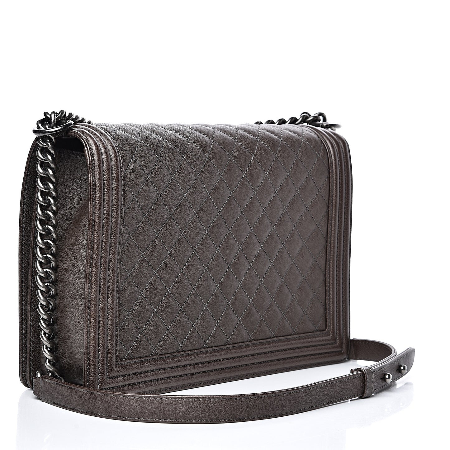 Calfskin Quilted Large Boy Flap Brown