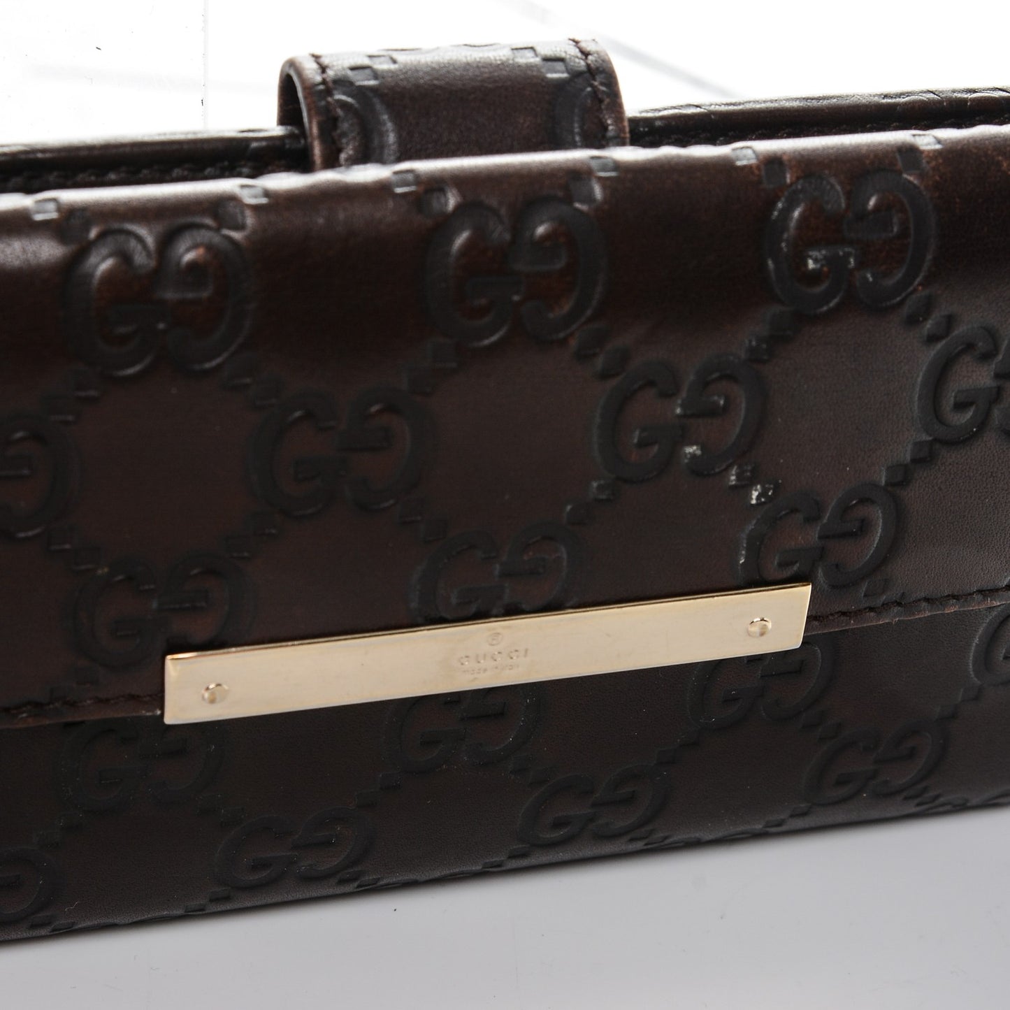 Guccissima Margaux Calfskin Metal Bar Continental Flap Wallet Chocolate