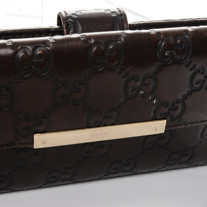 Gucci Guccissima Margaux Calfskin Metal Bar Continental Flap Wallet Chocolate 3 of 7
