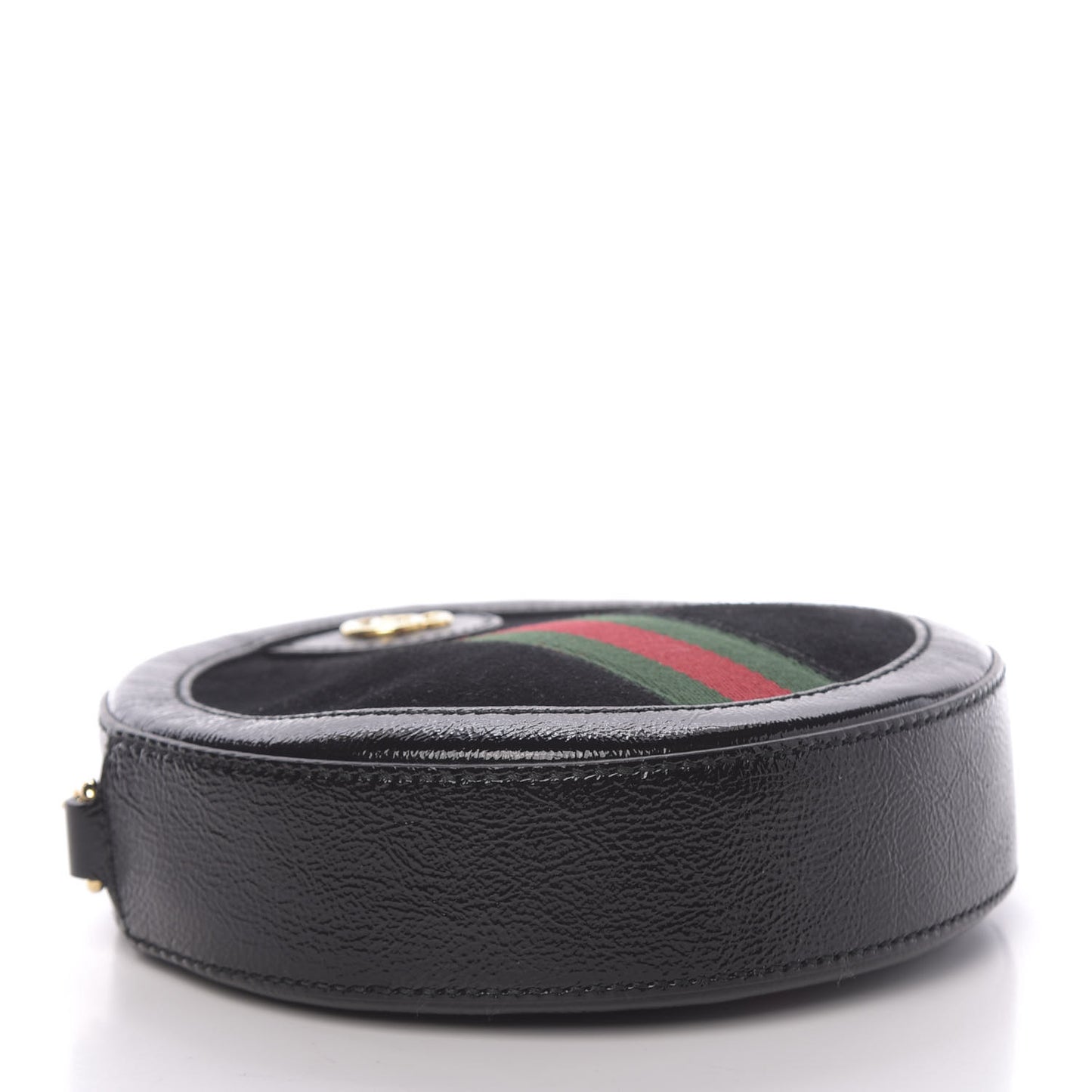 Suede Patent Web Mini Ophidia Round Shoulder Bag Black