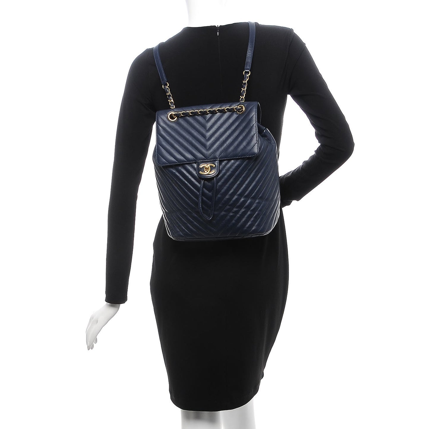 Calfskin Chevron Quilted Large Urban Spirit Backpack Navy