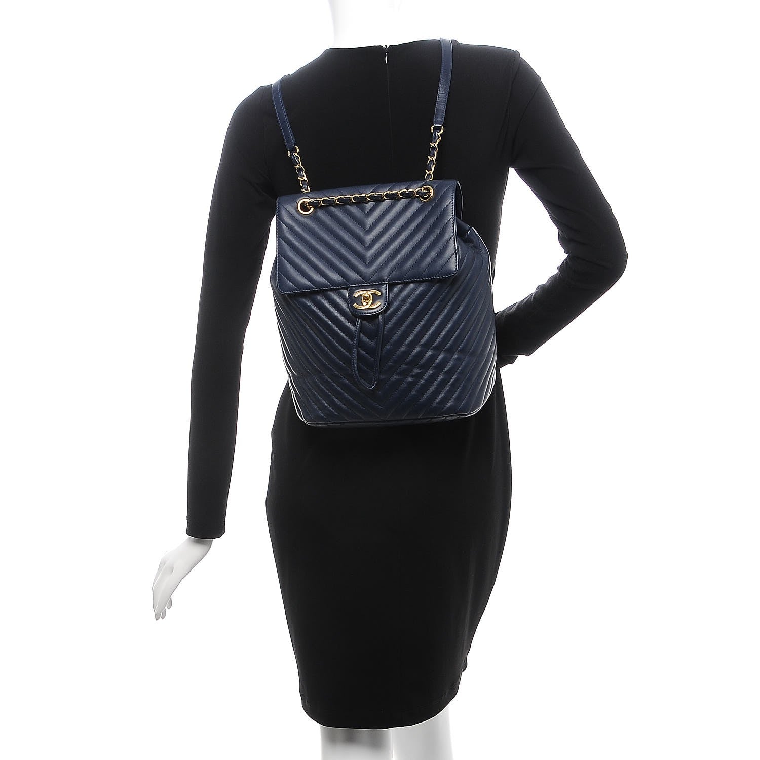 Chanel Calfskin Chevron Quilted Large Urban Spirit Backpack Navy 2 of 7