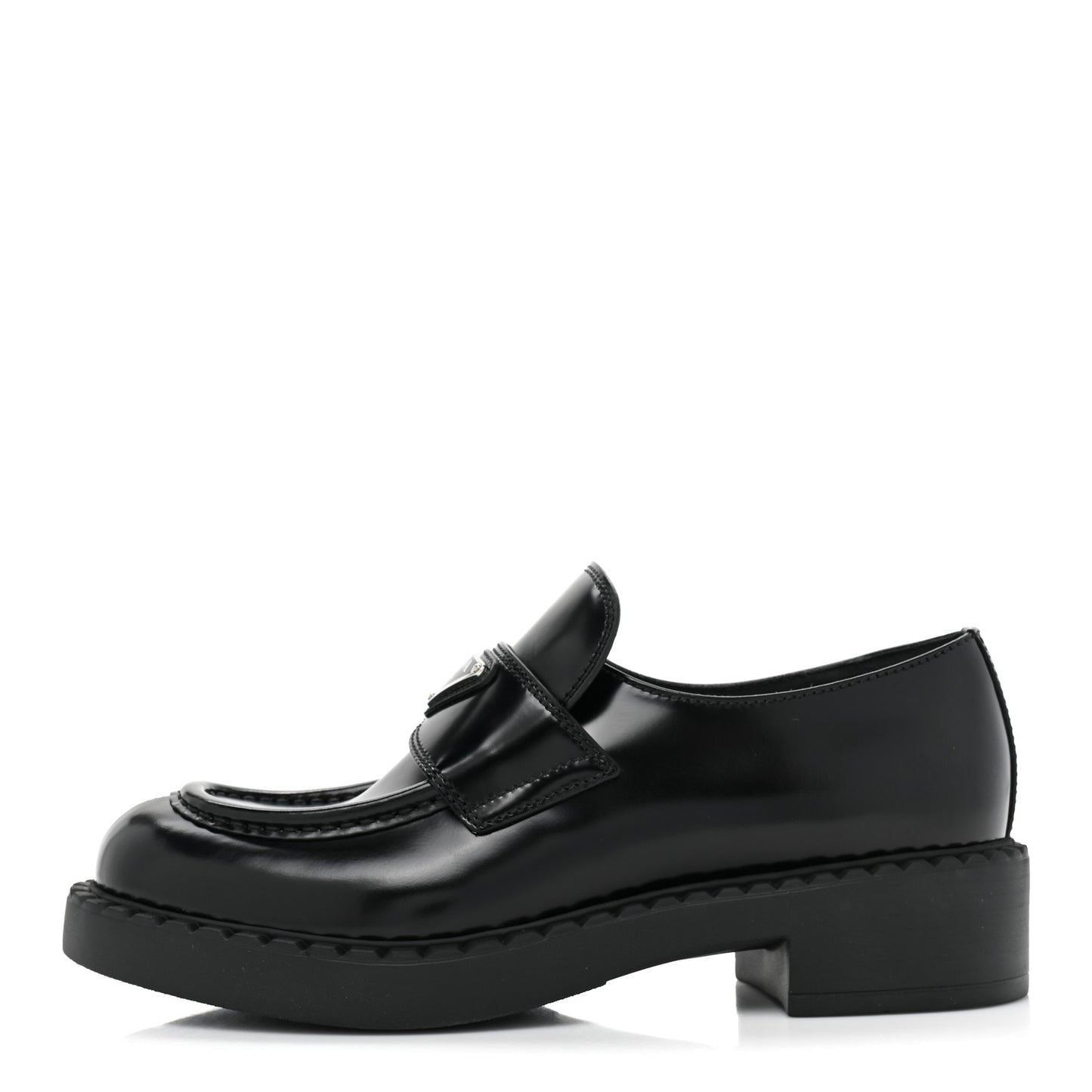Spazzolato Metal Triangle Logo 50mm Loafers 37.5 Black