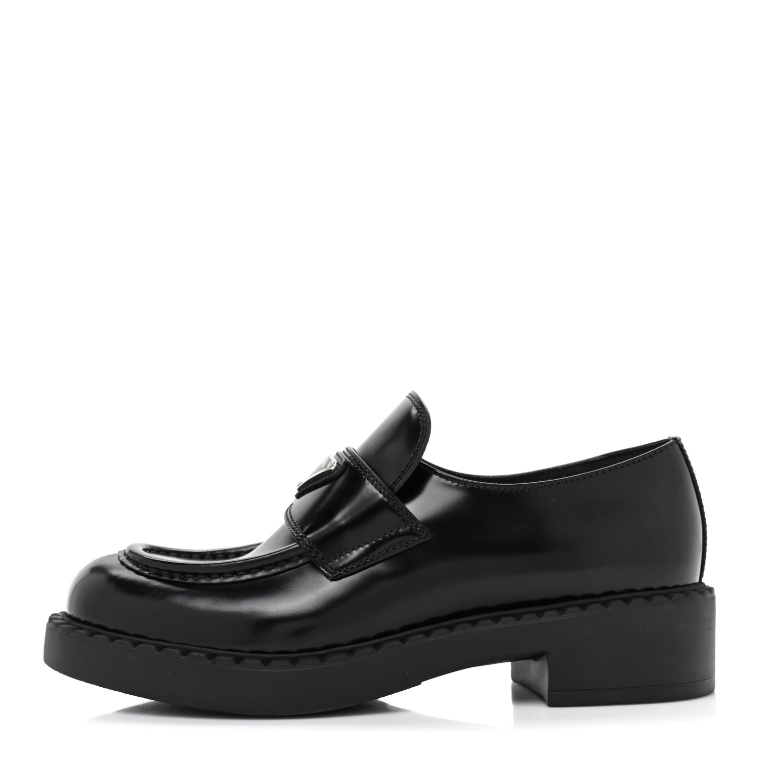 Prada Spazzolato Metal Triangle Logo 50mm Loafers 37.5 Black 1 of 8