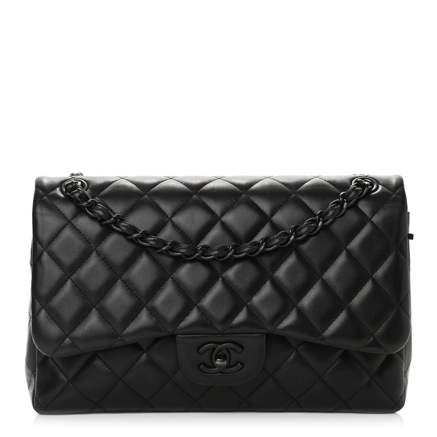 Lambskin Quilted Jumbo Double Flap So Black
