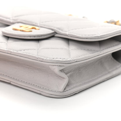 Chanel Lambskin Quilted Top Handle Flap Coin Purse With Chain Grey 10 of 11