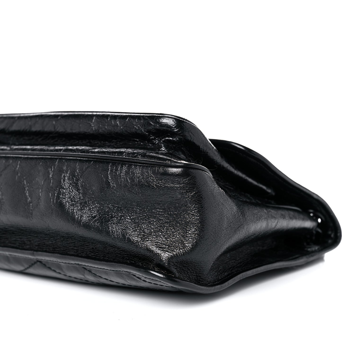 Crinkled Calfskin Matelasse Monogram Medium Niki Chain Satchel Black