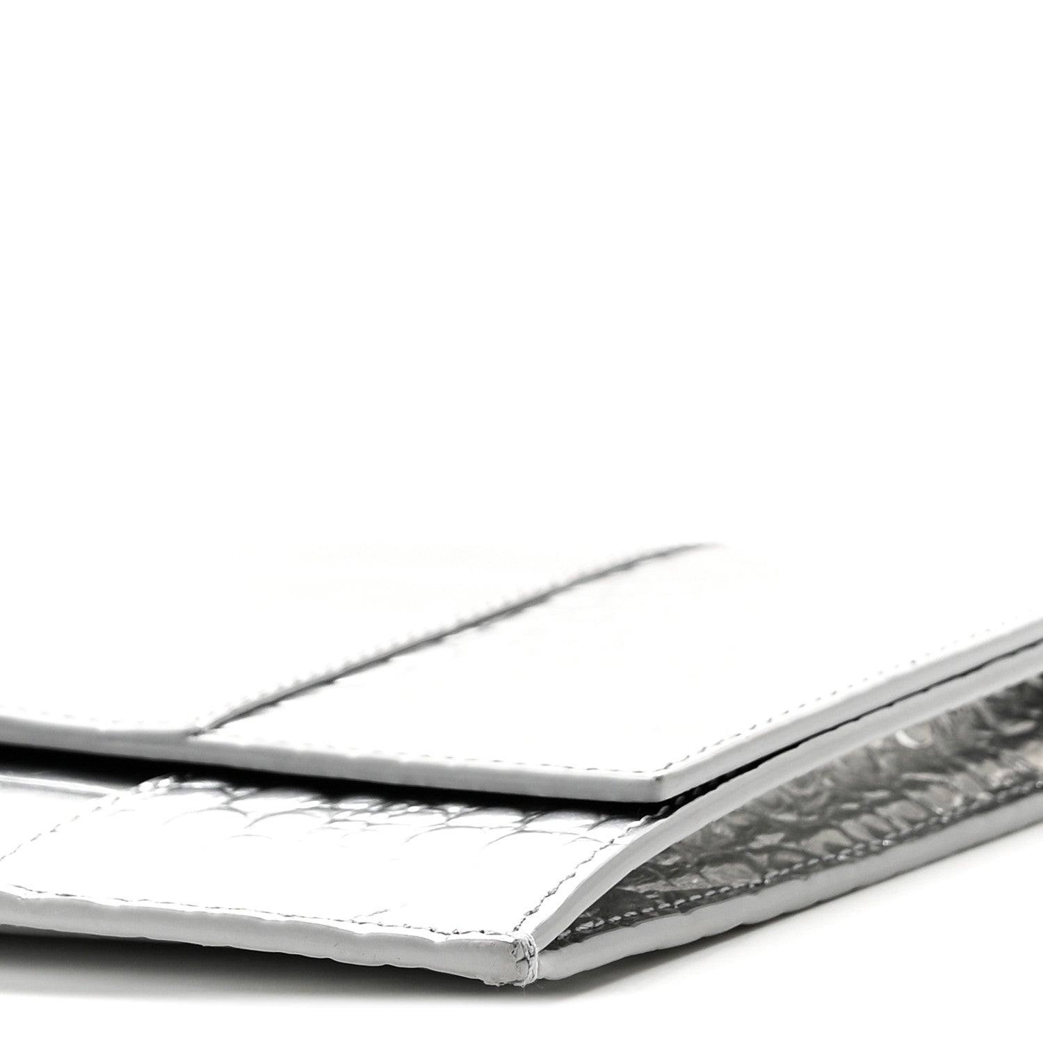 Balenciaga Metallic Calfskin Crocodile Embossed Hourglass Flap Flat Pouch Silver 10 of 10