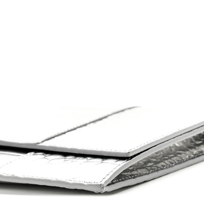 Balenciaga Metallic Calfskin Crocodile Embossed Hourglass Flap Flat Pouch Silver 10 of 10