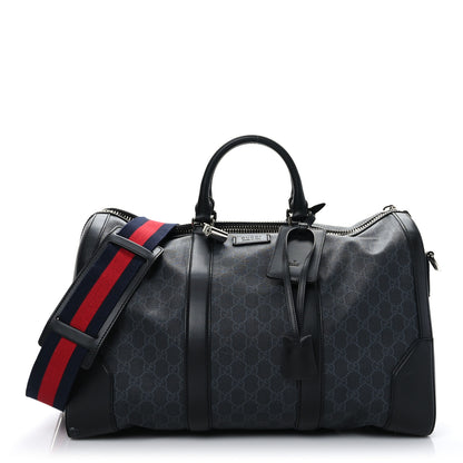 Gucci Soft GG Supreme Monogram Appia Calfskin Web Medium Carry On Duffle Bag Black Grey 1 of 12