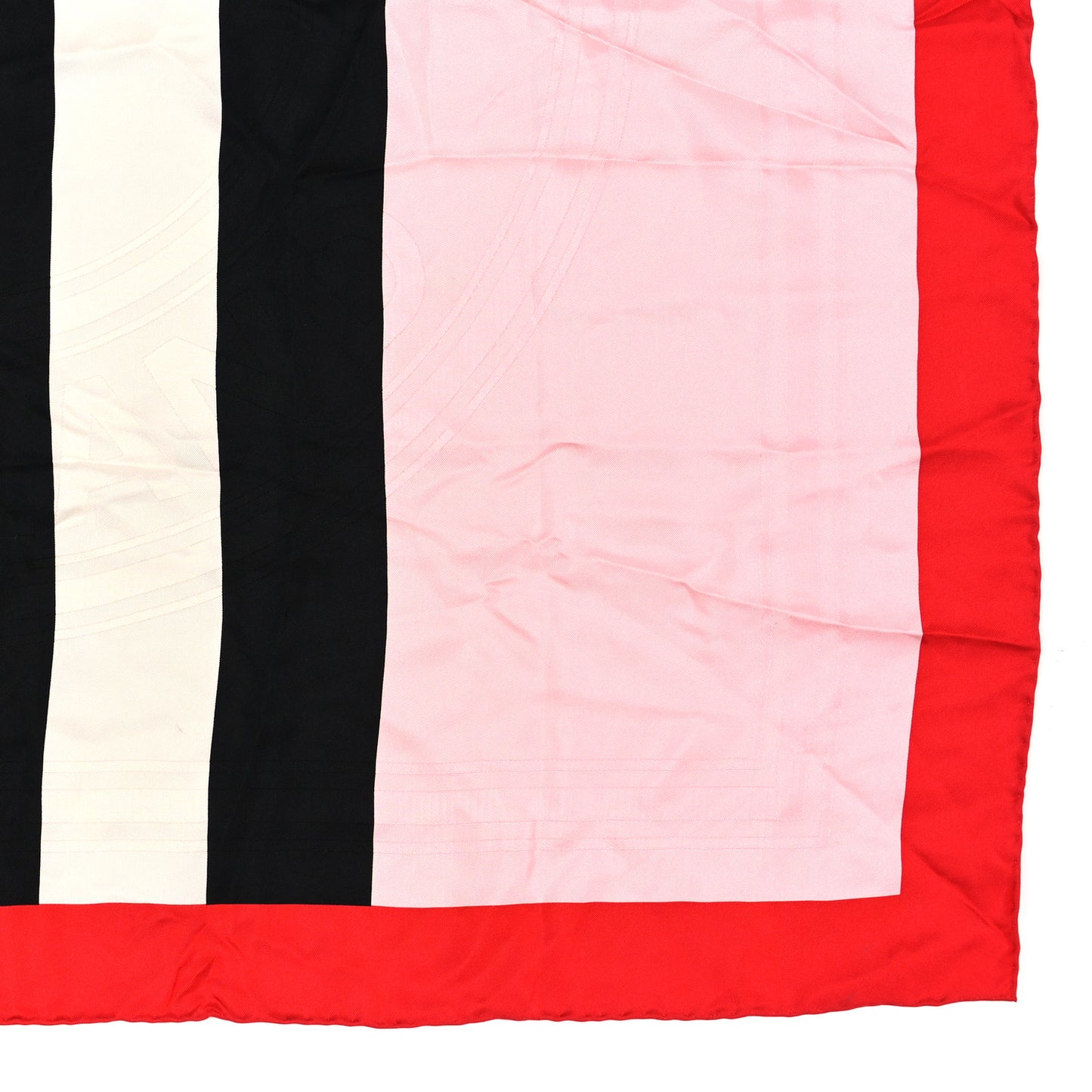 Silk Icon Stripe Border Square Scarf Red