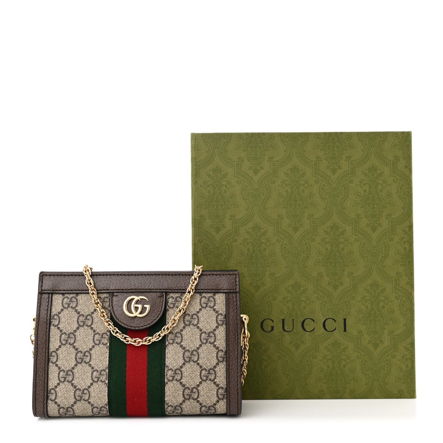 GG Supreme Monogram Textured Dollar Calfskin Web Mini Ophidia Chain Shoulder Bag Beige Ebony New Acero