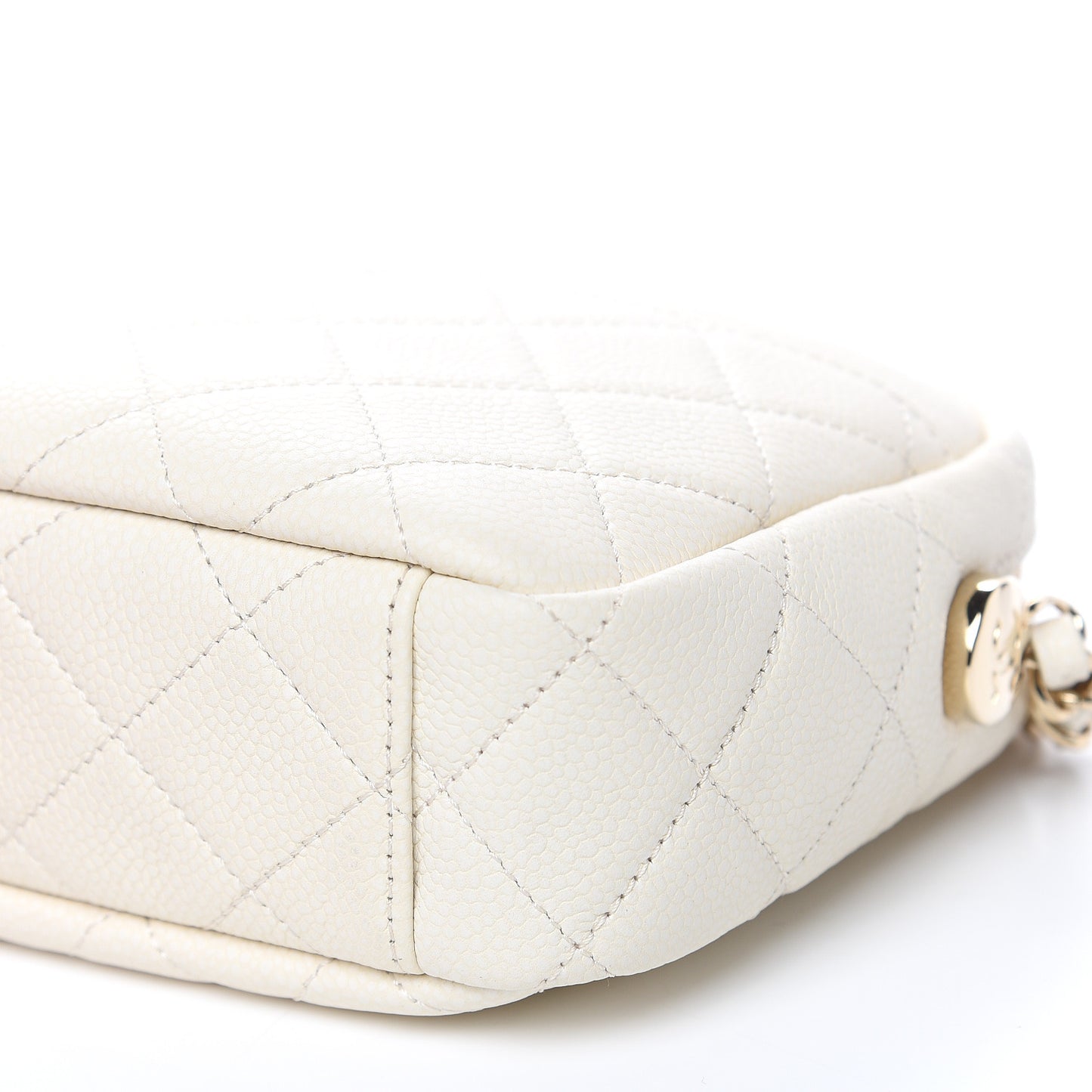 Caviar Flat Quilted Small Coco Tassel Camera Case White