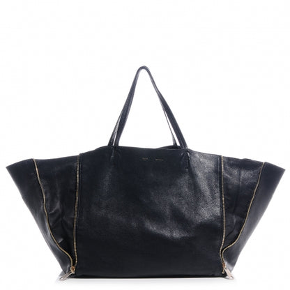 Celine Leather Horizontal Zipper Gusset Cabas Black 1 of 12