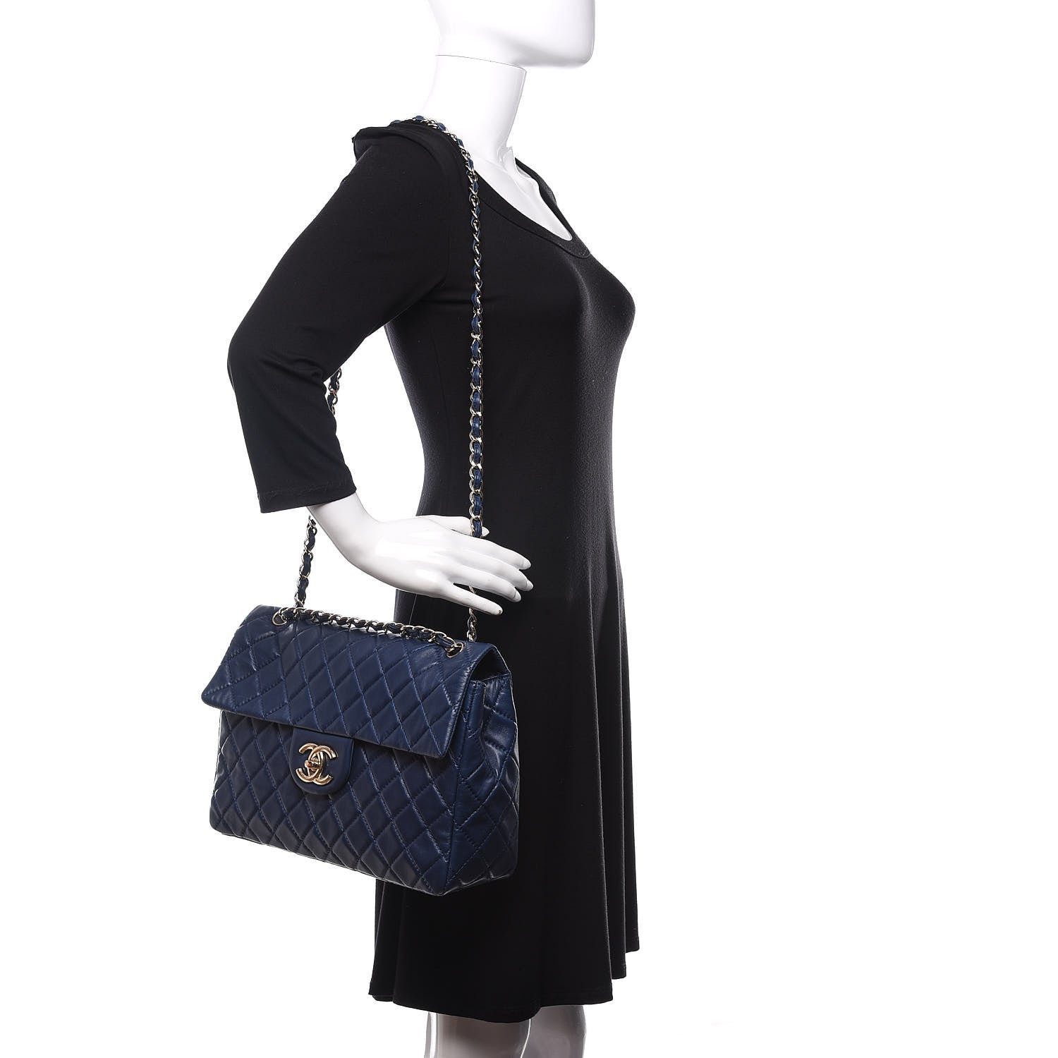 Chanel Lambskin Quilted Maxi Single Flap Dark Blue 2 of 12