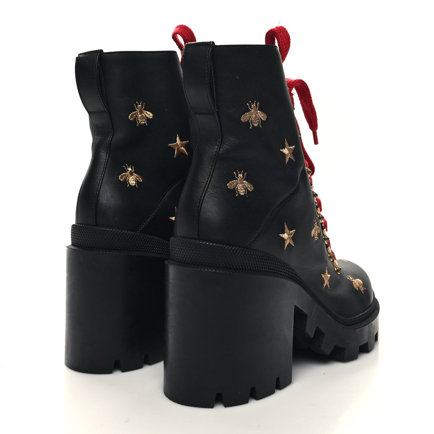 Calfskin Embroidered Lace Up Combat Ankle Boots 40 Black