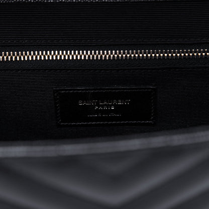 Saint Laurent Grain De Poudre Matelasse Chevron Large Monogram Satchel Black 8 of 9