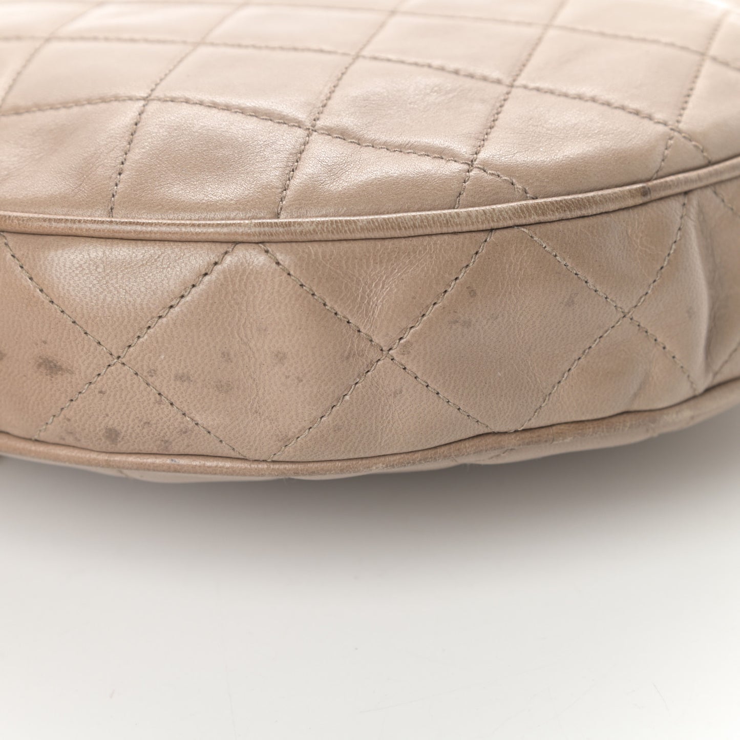Lambskin Quilted Round Tassel Crossbody Bag Beige