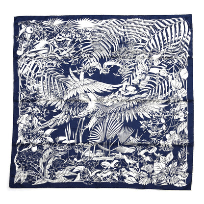 Hermes Silk Tatouage Flamingo Party Scarf 90 Bleu White 1 of 5